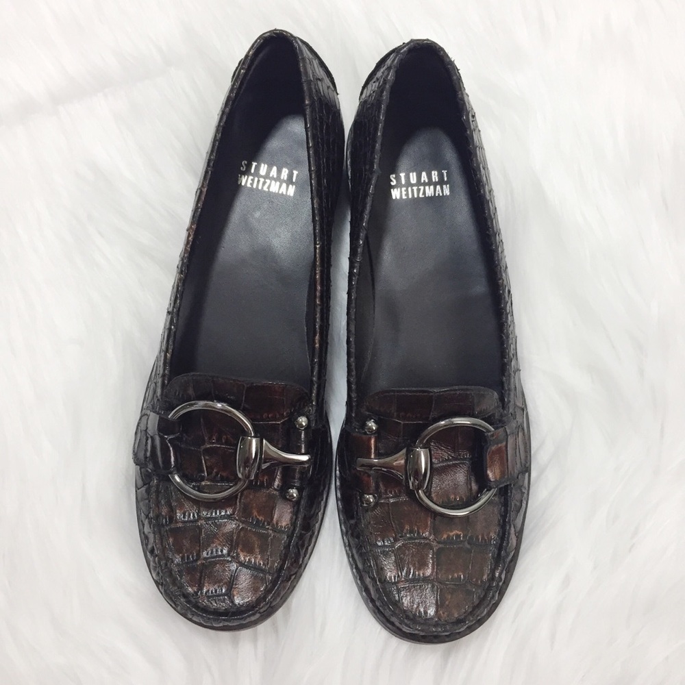Stuart Weitzman Reptile Loafers Shoes Sz 6M Brown - Picture 2 of 8